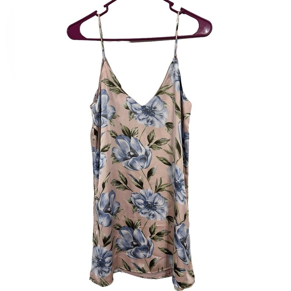 Lulus Satin Thin Strap Mini Dress Blue and Peach Floral Size Small